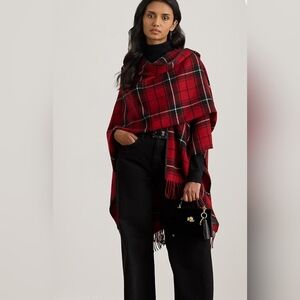 Ralph Lauren Plaid Red and Black Women's Shawl/Ruana